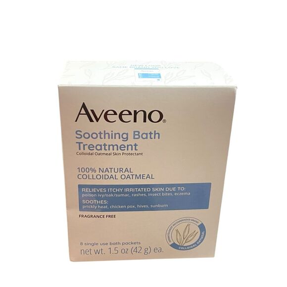 Aveeno Soothing Bath Treatment 8 Pack 100% Natural Colloidal Oatmeal Eczema Reli - Picture 1 of 1